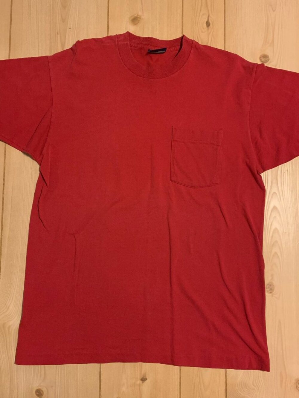 Vintage 90s Honors Single Stitch Pocket Red Cotton Blank Plain T-Shirt Size L